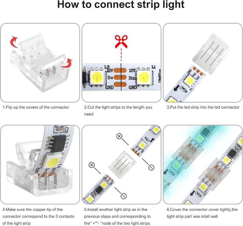 RGBZONE 10Pcs LED Strip Connectors 3 Pin Gapless Solderless Quick Connector for 10mm Waterproof and Non-Waterproof WS2811 WS2812B LED Strip Lights - Image 5